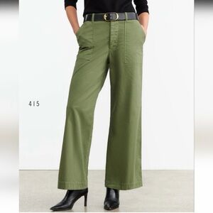 Nili Lotan Leon Boy Straight Leg Pants Camo Olive Green Cotton Size 8